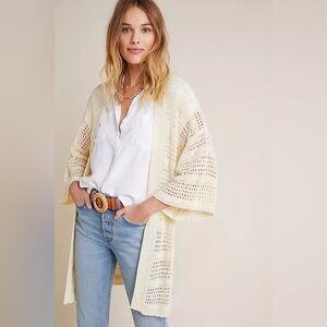 ANTHROPOLOGIE Layne Kimono Crochet Knit Cardigan Cropped Sleeve Length | OS‎